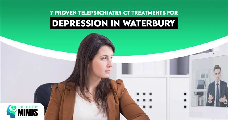 7 Proven Telepsychiatry Treatments for Depression in Waterbury, CT | The Healthy Minds 7 Woman engaging in an online therapy session with a psychiatrist on a computer screen, representing telepsychiatry treatments for depression in Waterbury offered by The Healthy Minds.